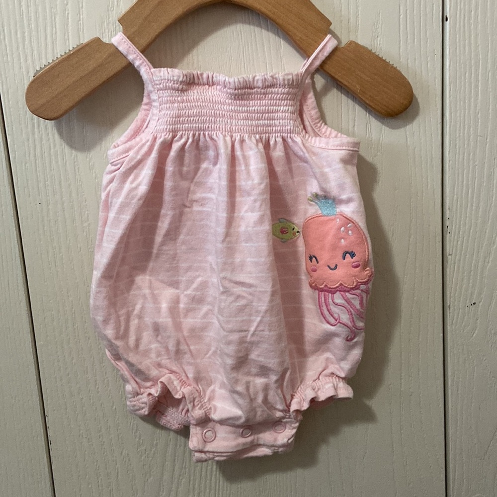 3/$15 Carter’s Pale Pink & White Striped Jellyfish Spaghetti Strap Onesie